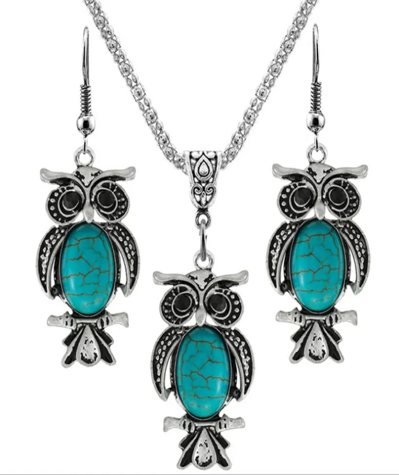 10 Set Pendant Drop Earrings Lovely Dolphin and Owl Shape Green Turquoise Stone Silver Plated Jewelry3143168