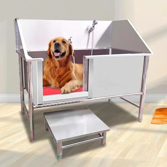 POLIMO Dog Washing Station, LED Professional Stainless Steel Dog Bathing Station, Dog Bathtub For Large, Medium & Small Dog, Dog Bathtub With Window