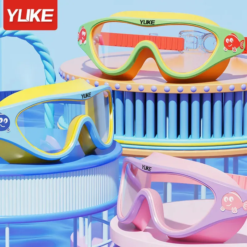 Kinder schwimmen Schutzbrillen wasserdicht und Anti -Nebel -HD -Jungen Mädchen transparent großer Rahmen professioneller Schwimmausrüstung 240416