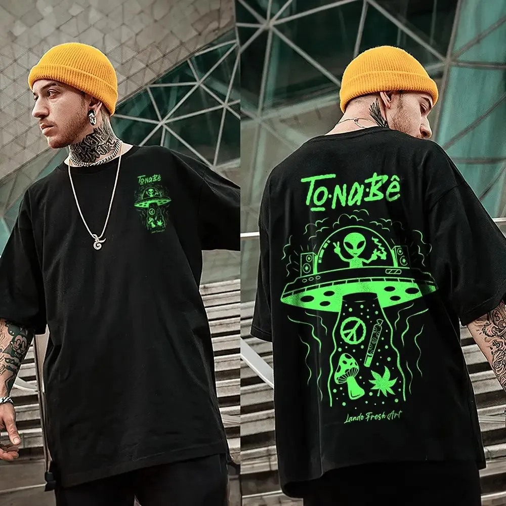 Heren T -shirt Trendy Alien Patroon Print T -shirt Tops Zomer Hip Hop Leisure Street Kort Mouw Kleding Men O Hek Blouse 240416