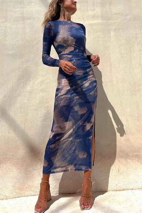 Dye Print Long Skirt - Sexy Slim Fit Party Long sleeve occasion dress for Women - Spring Fashion Club Vestdos (240712) Dye Print Long Skirt - Sexy Slim Fit Party Long sleeve occasion dress for Women - Spring Fashion Club Vestdos (240712)