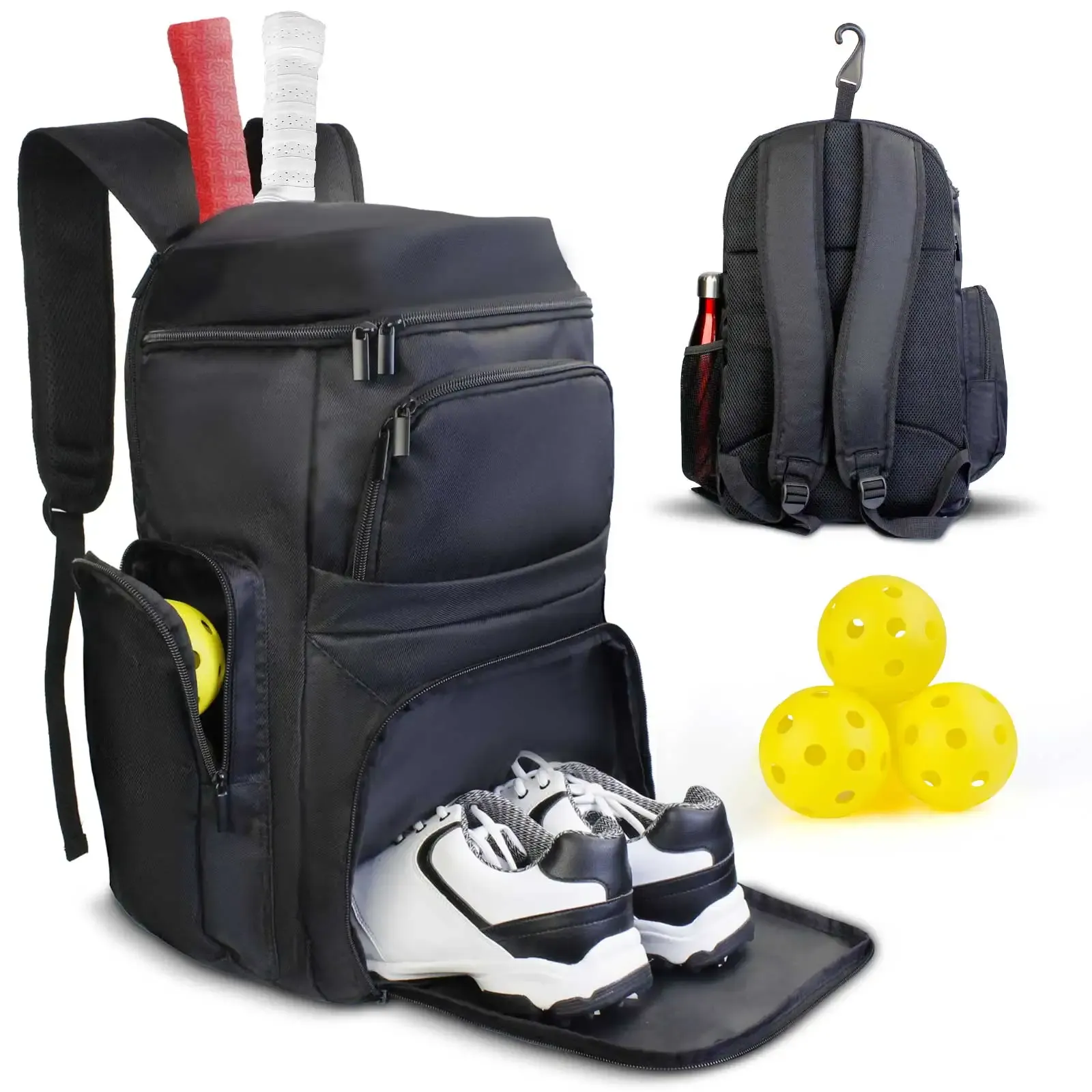 Mochila de saco de pickleball de bolsas com compartimento de sapatos Gancho de grande capacidade Pickleball Paddle Bacs Hold Pickleball Acessórios