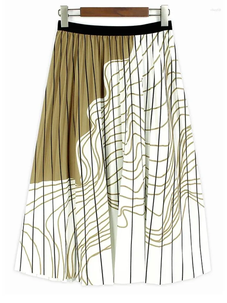 Jupes hautes taille élastique noire rayée plissée élégante jupe à demi-corps femmes mode marée printemps automne x811