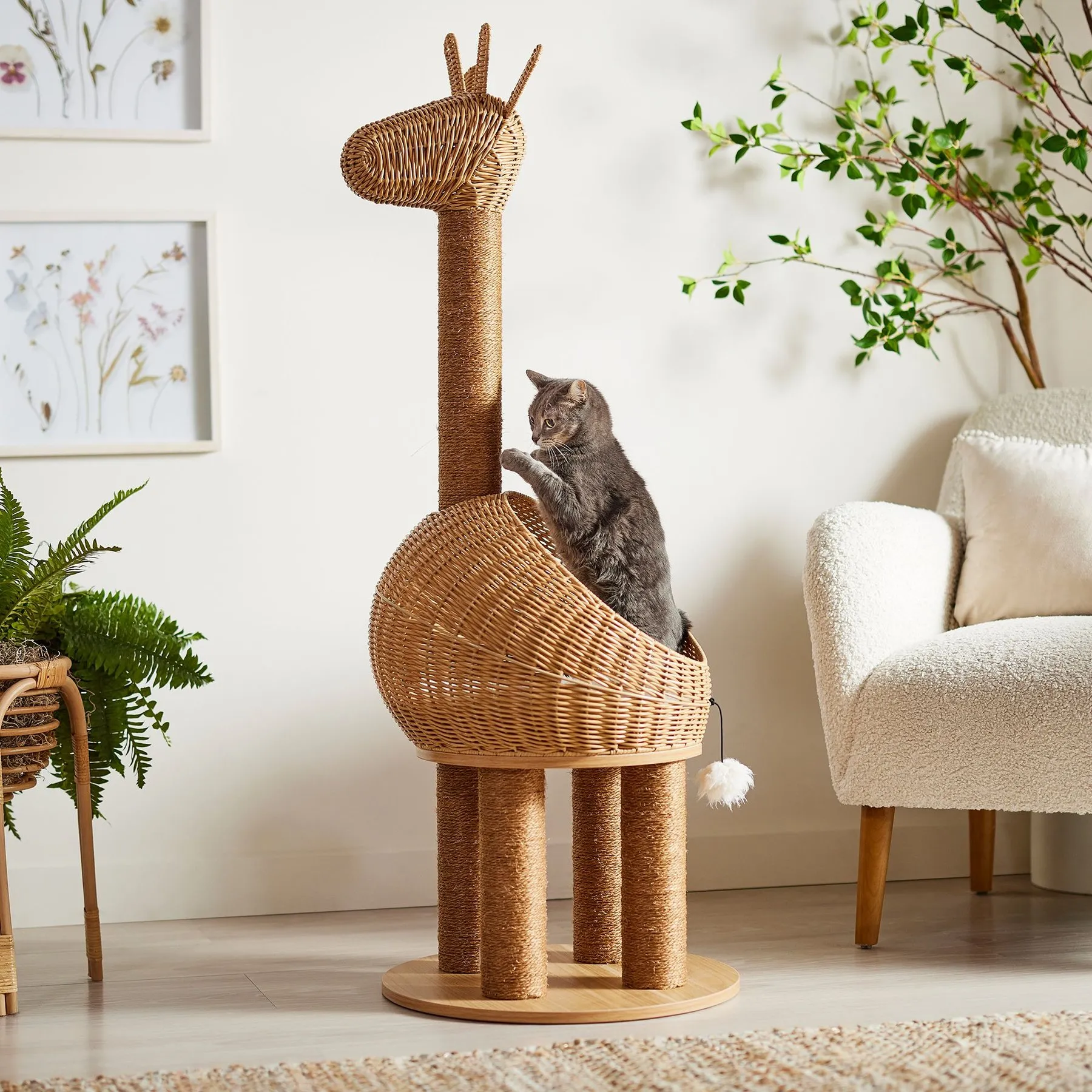 Save Big on Bulk Frisco Giraffe Cat Tree Outdoor Kitty Condo Wicker Giraffe  Shaped Cat Activity Tree With Condo And Scratching Post, 51 Inch, Provides 