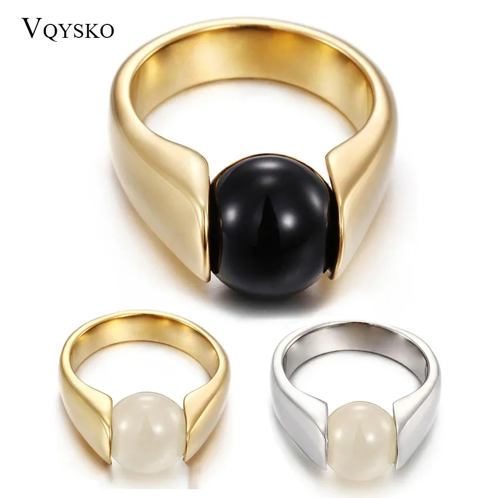 Bands New Fashion Colorful Opal Ring Women Quality Stainless Steel Ring Round Black White Cat's Eye Stone Wedding Ring