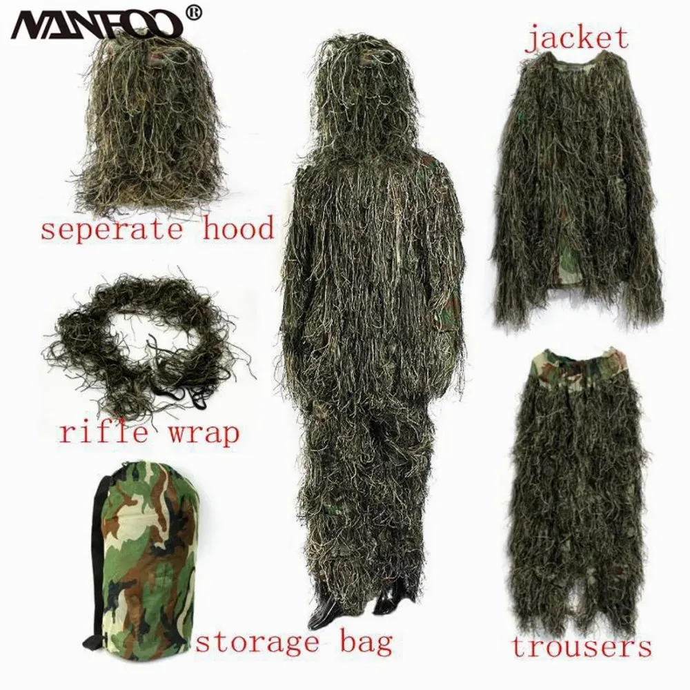 Accessories Outdoor Adult Jungle Grass Camo Hunting Ghillie Suit Grass Camo Combat Suit Tactical Military Ghillie Uniform 2 Sizes Available