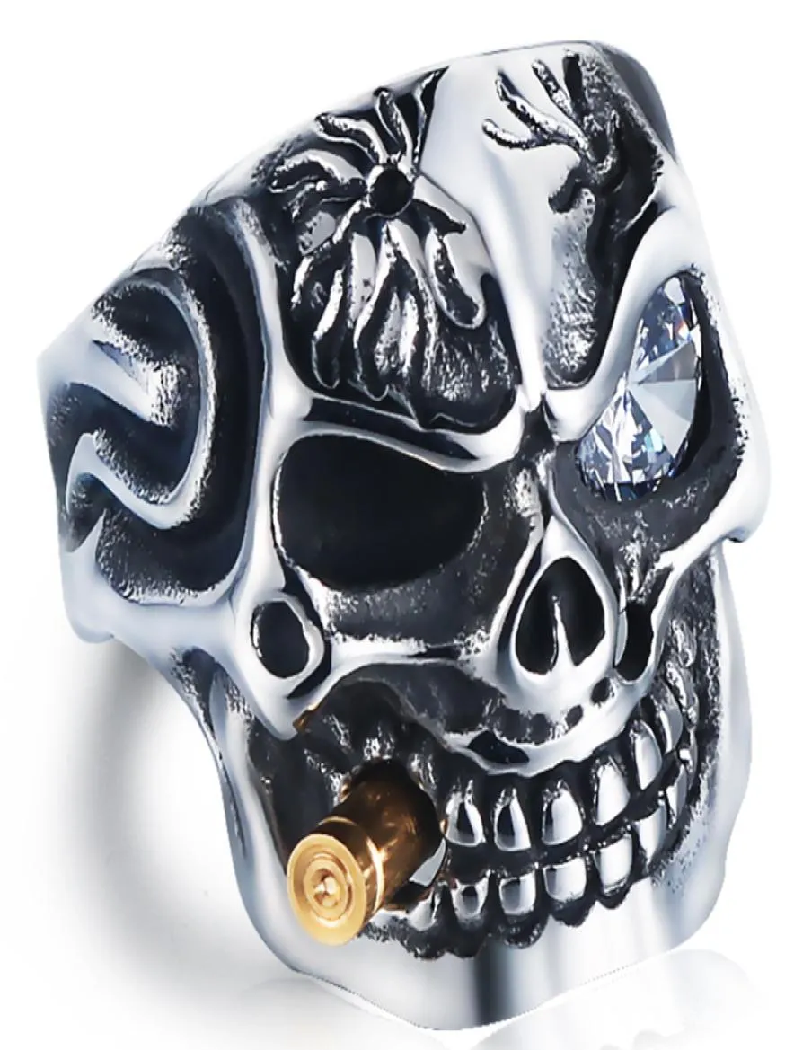 Hegemonic Diamond Skull Titanium Steel Ring Personality PunK Men039s Ring Jewelry European and American9302504