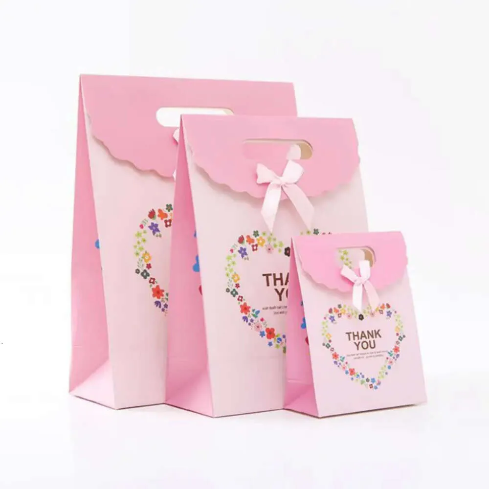 Wrap Kraft Gift Fashion Bags Paper With Satin Ribbon Rectangle Wedding Birthday Pest
