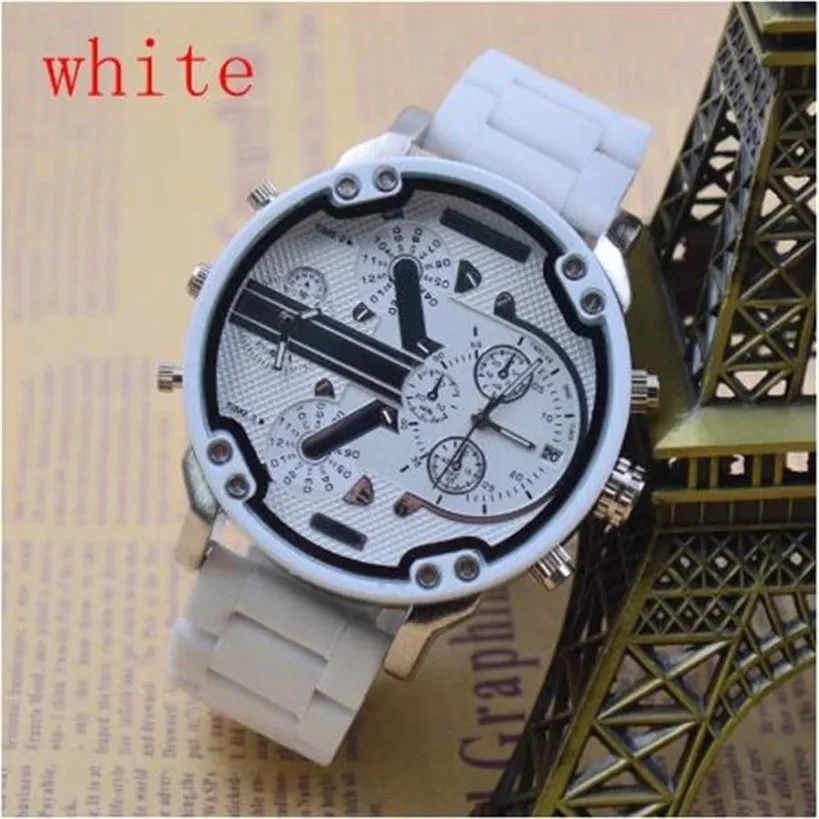 Men's Movement Quartz Watch Multi-function Multi Time zone White Silicone Strap Automatic Date Military Troops Wrist Watches 207n