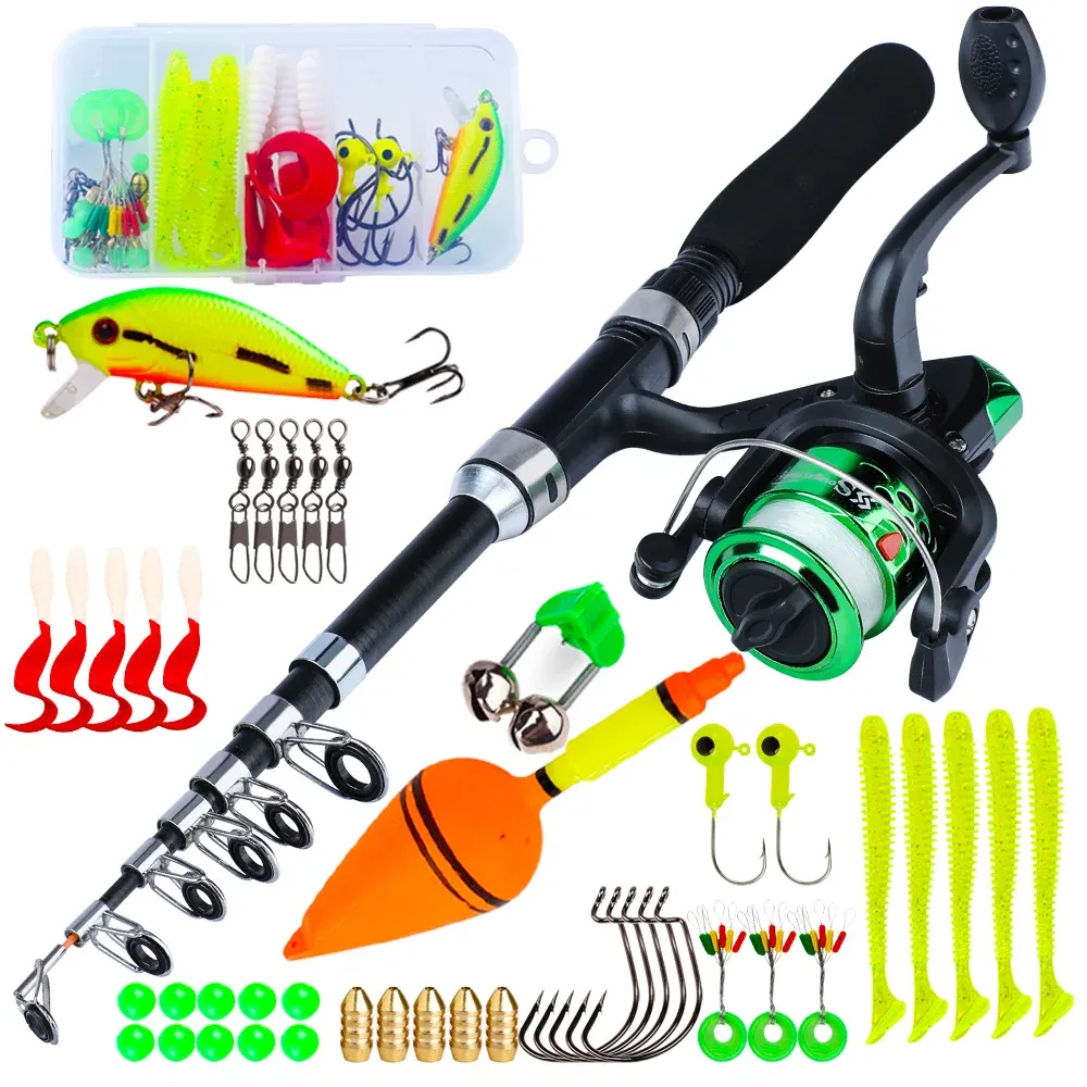 Acessórios Sougayilang Spinning Fishing Rod and Reel Combo 1,6m Haste de pesca portátil com 5,2: 1 relação de pesca Kit Full Kit para Pesca