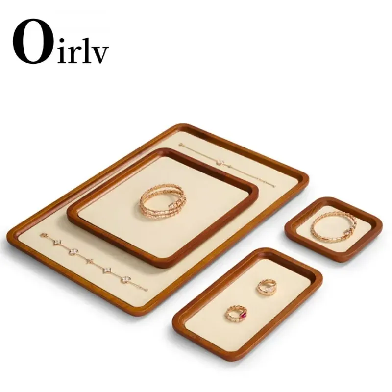 Strängar Oirlv Solid Wood Jewelry Tray Armband Ring Display Props Smycken Organiserhållare Halsband Fallstativ Stativ Smyckelplatta