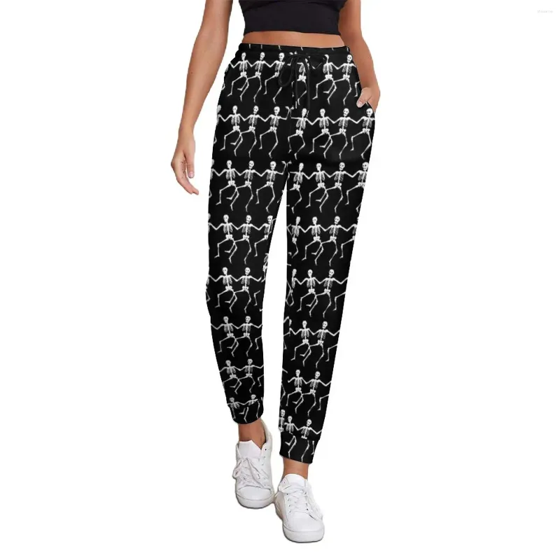 Damesbroeken Spookachtige Halloween Print Spring Dancing Skeletons Trendy Joggers Women Streetwear Custom Trousers Big Size