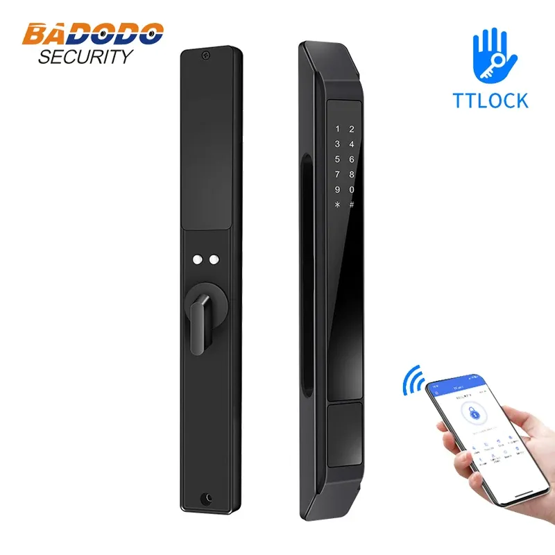 Kontroll TTLOCK APP Vattentät smart fingeravtryck Lösenord Automatiskt lås för utomhuspush Pull Sliding Frame Aluminium Alloy Door