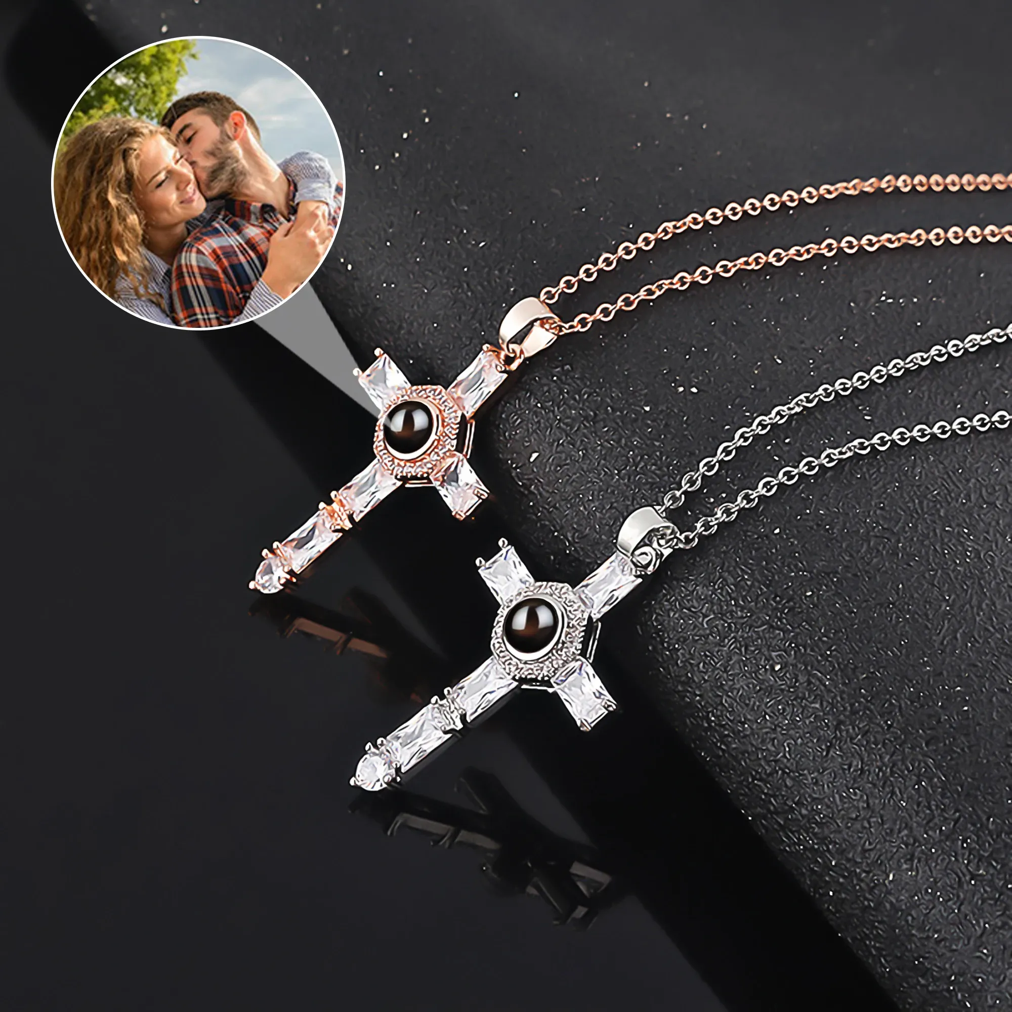 Naszyjniki Dostosowane zdjęcie Projekcja fotografii Naszyjniki dla kobiet Cross wisiorek spersonalizowany prezent rocznicowy