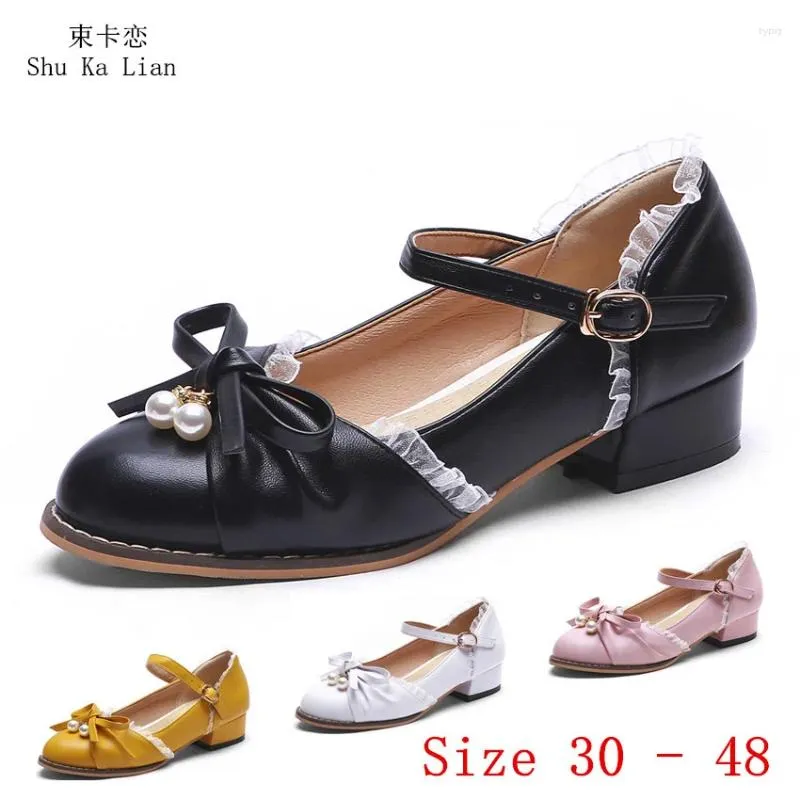 Casual Shoes Low Med Heels 3 cm Women Pumps Square Heel Ankle Strap Woman Party Kitten Kitten liten plus storlek 30 - 48