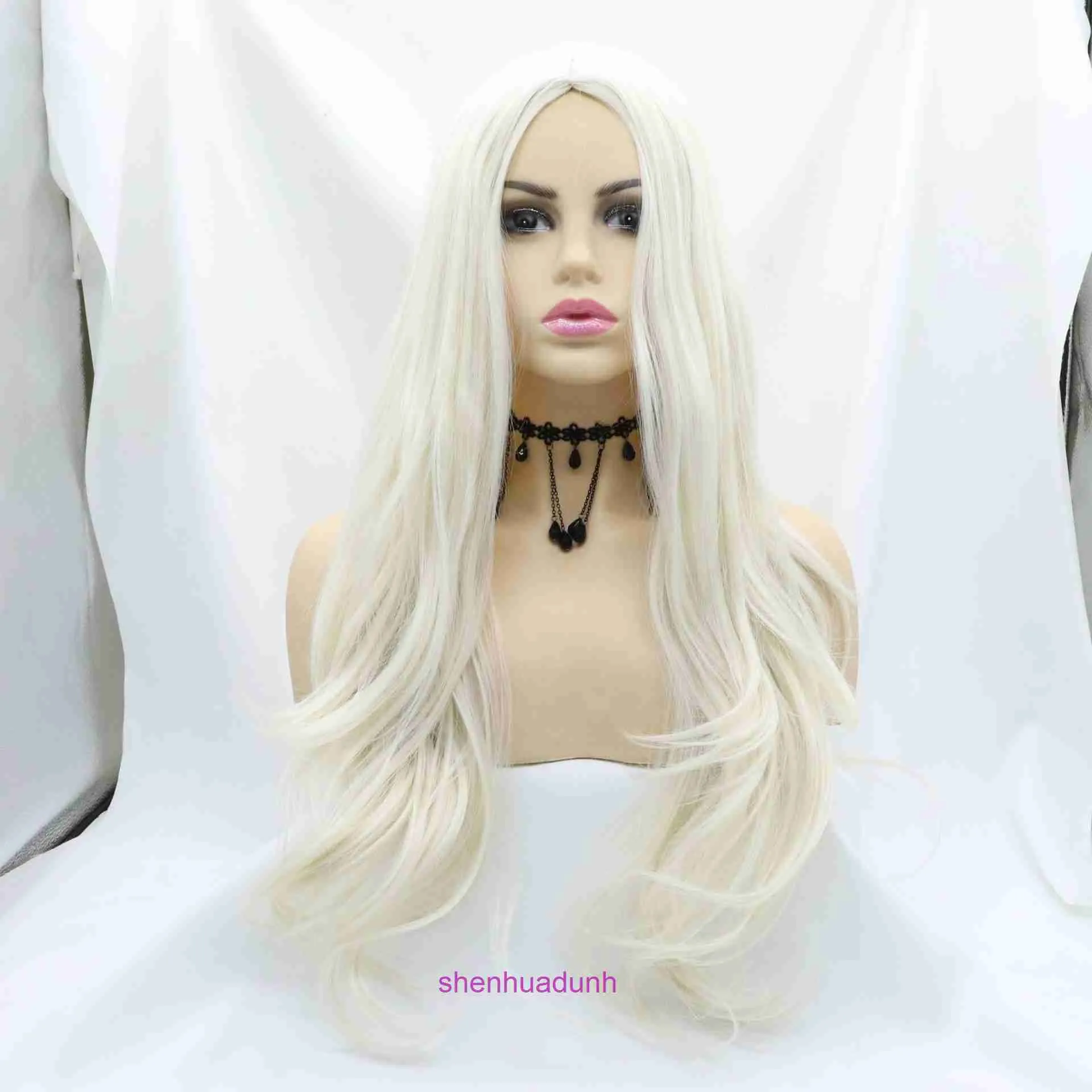 HD Body Wave Highlight Lace Front Human Hair Wigs For Women Wig Fashion Long Curly Milk White Large Mechanized Chemical Fiber Head Cover