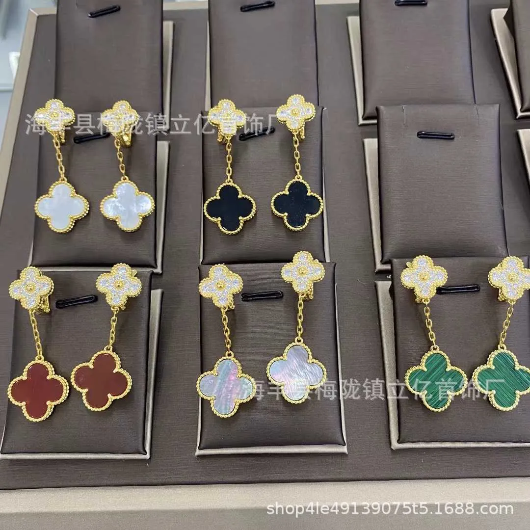 Designer -Marke Fashion Van Four Leaf Gras Ohrringe Klassische Doppelmutterschale Hochwertige vielseitige einfache Live -Broadcast -Schmuck Schmuck