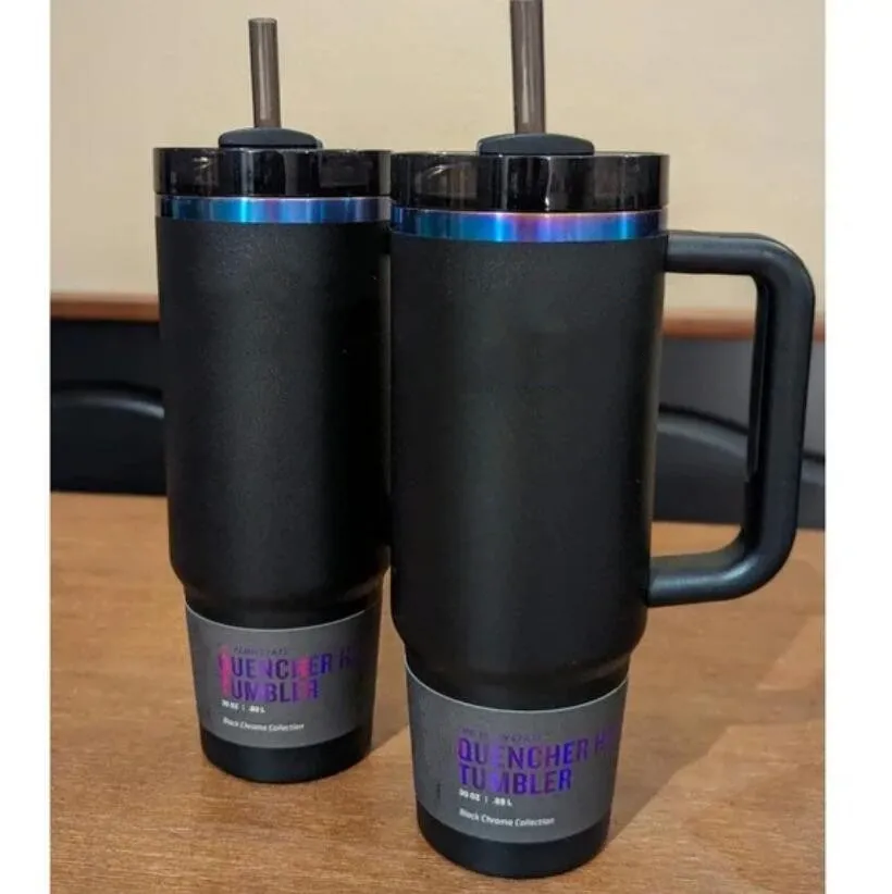 Cosmo PINK Parade Quencher Tumblers Black Chroma H2.0 40oz Stainless Steel Cups with Silicone handle Lid And Straw 2nd Generation Car mugs