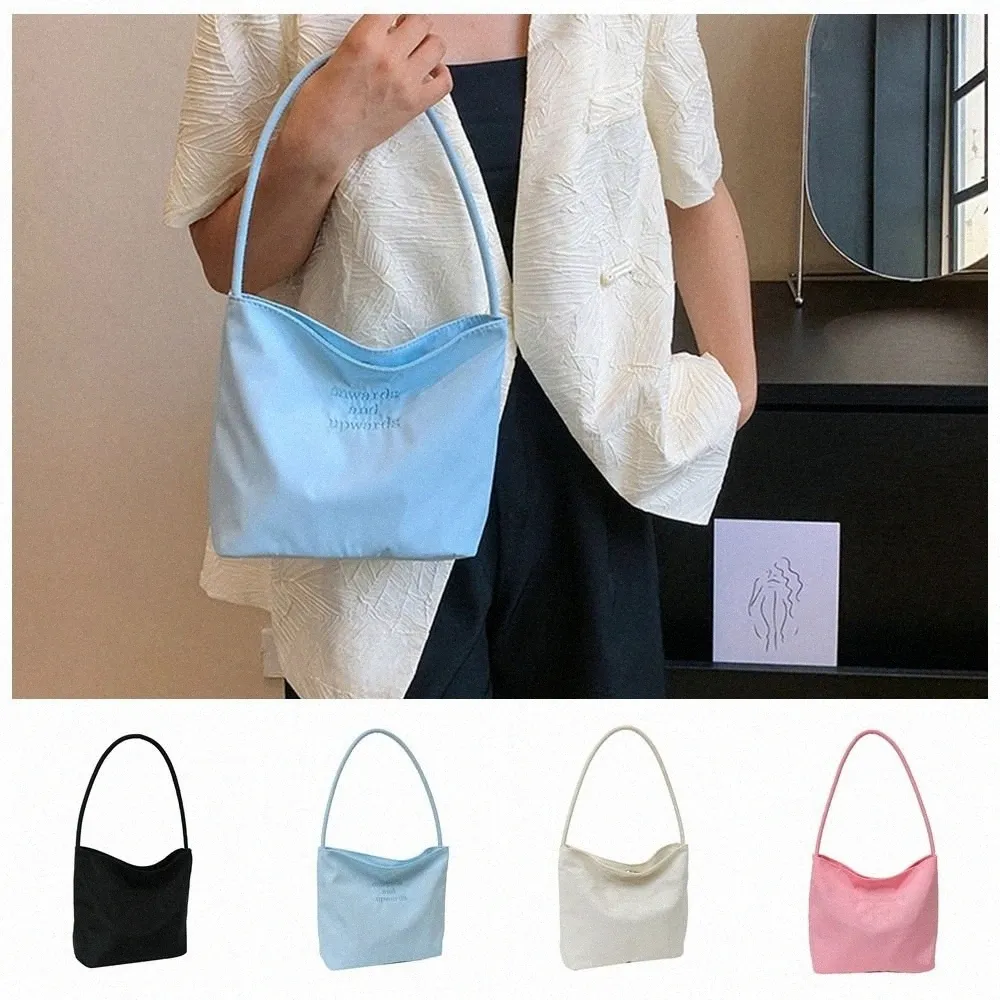 korean Style Letter Nyl Underarm Bag Large Capacity Shoulder Bag Embroidered Tote Bag Handbag All-match Bucket Travel e3WK#