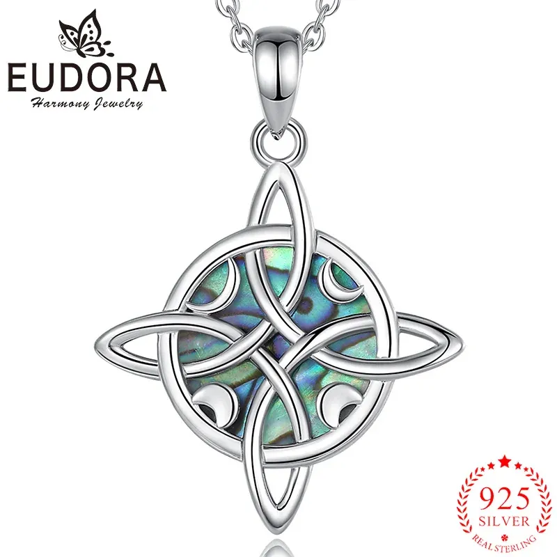 Halsband Eudora 925 Sterling Silver Witches Knot Halsband Moon Celtic Knot Abalone Shell Pendant Witch Jewelry Personlighet Gåva för kvinnor