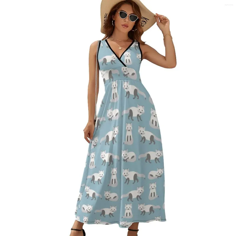 Casual Dresses Cute Arctic Animal Dress Cartoon Print Elegant Maxi Street Style Boho Beach Long High midjen Överdimensionerad kläder