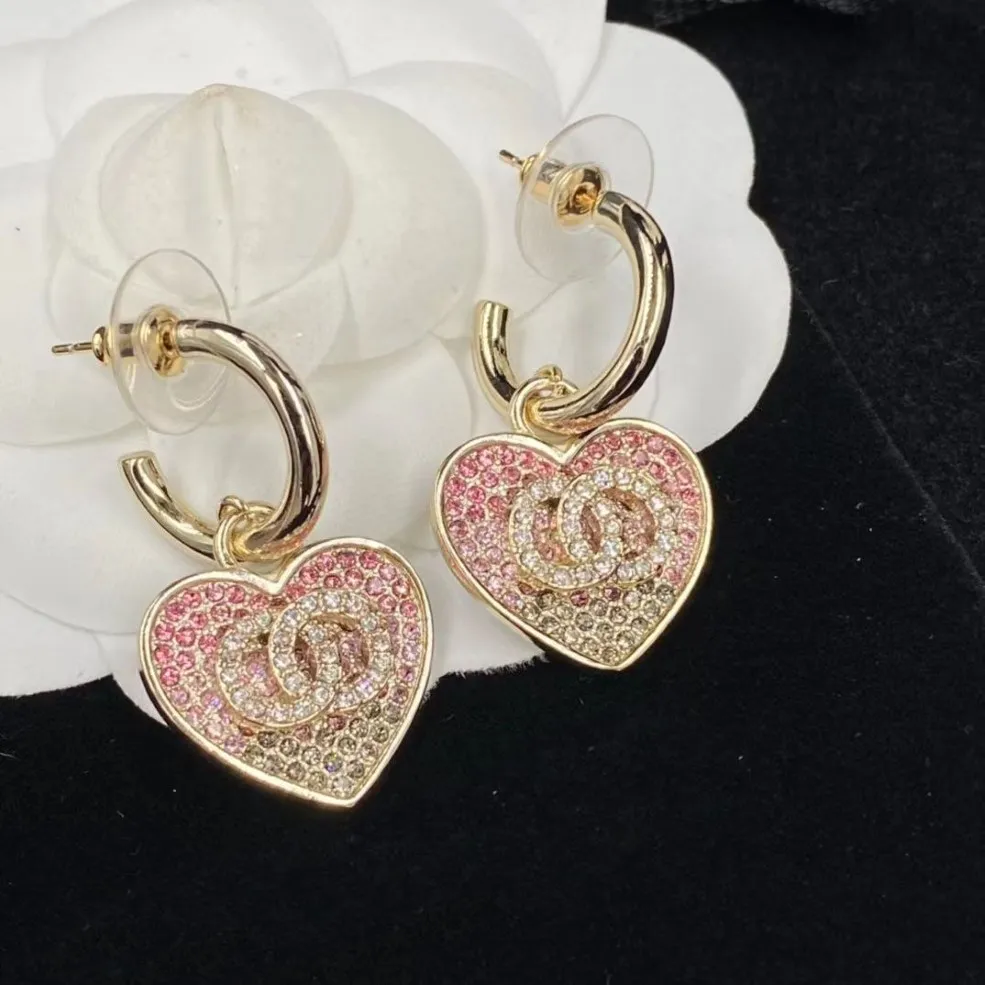 Boucles d'oreilles entend coeur 18k crochet annulaire plaqué or avec des strass de créateurs roses Swarovski déclenchent Yout292H pour femmes