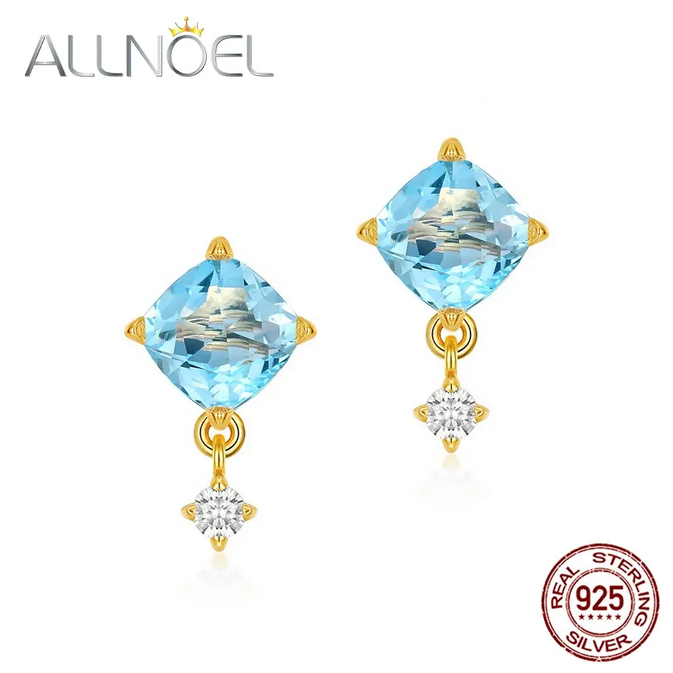 Necklaces ALLNOEL Sterling Silver 925 Earrings For Women Natural Sky Blue Topaz 5A White Zircon Luxury Wedding Engagement Fine Jewelry