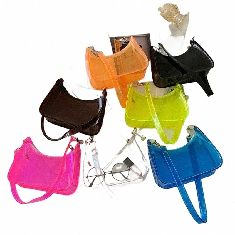 Przezroczyste vintage torebki Crossbody Bag For Women Candy Color Fi Mini ramię Menger Bag Pvc Jelly Tote Bag