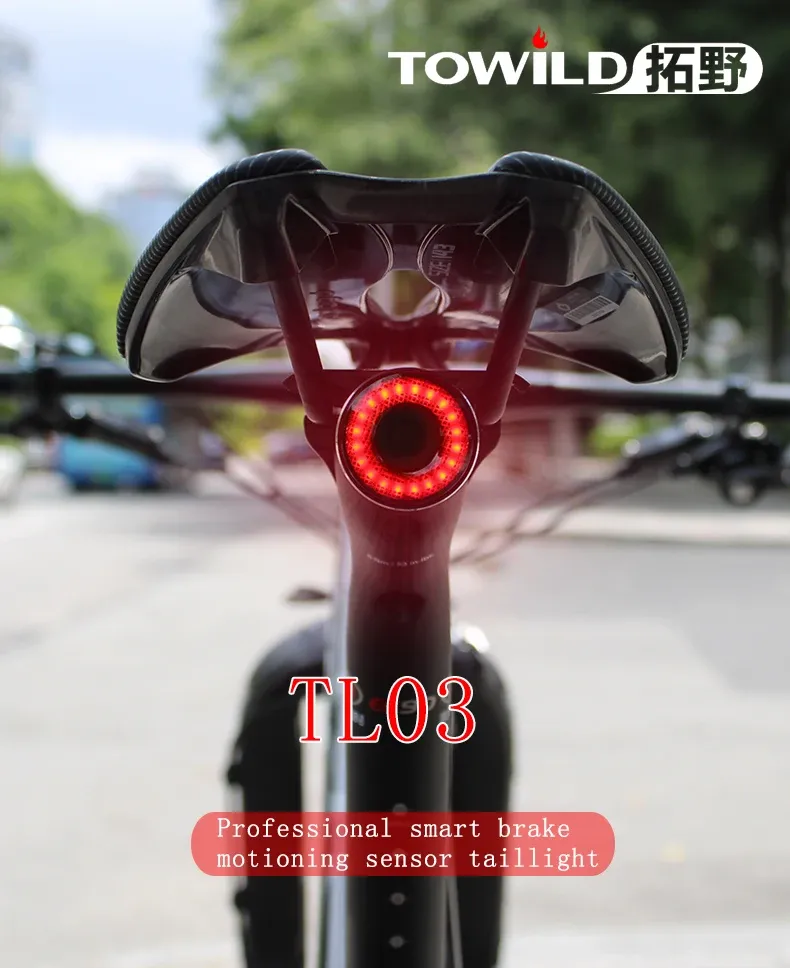 Lights TOWILD TL03 Smart Bike Tail Light USB Rechargeable Ultra Bright Brake Sensing Bicycle IPX6 Rear Lamp Sense Flashlight Red Light