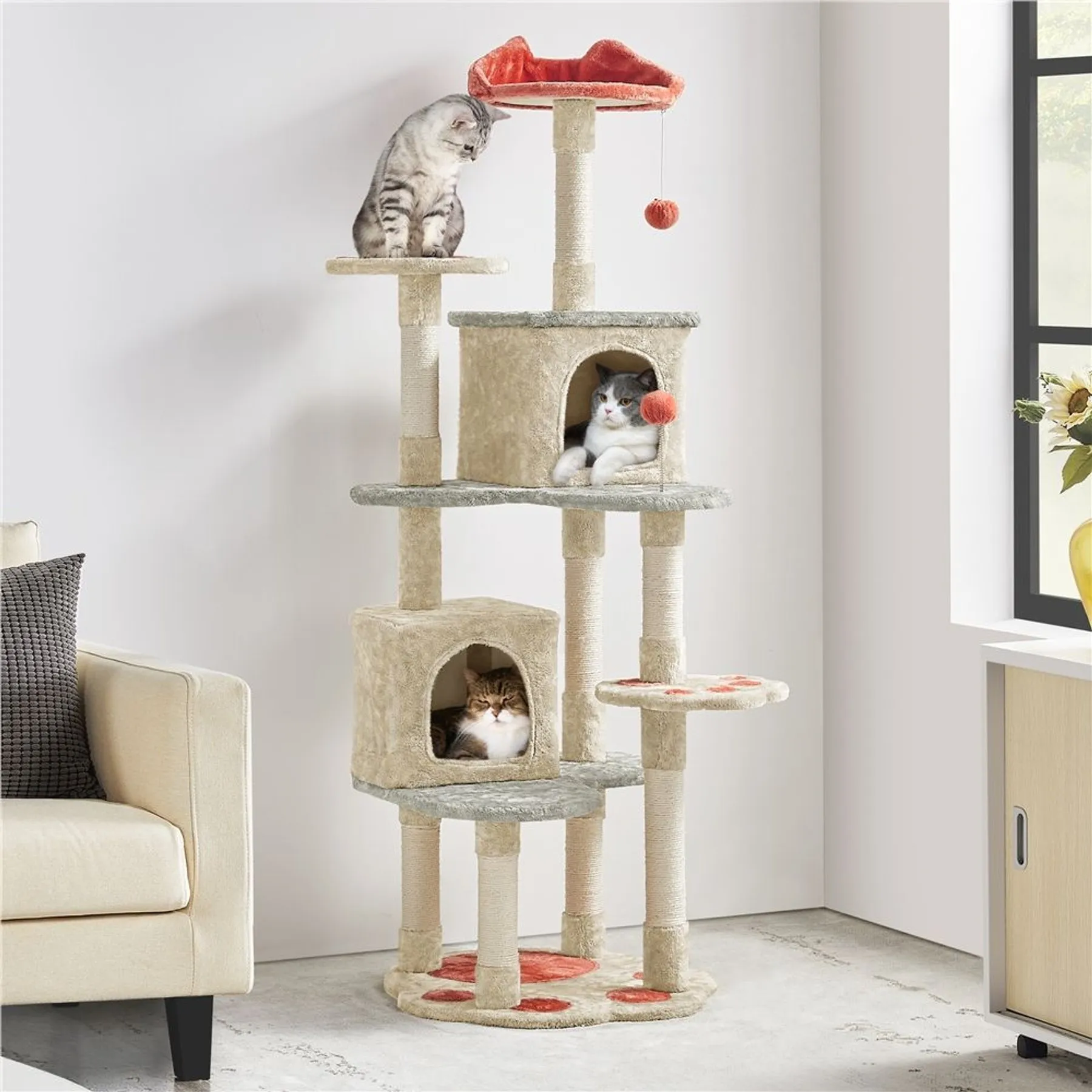 36 Inch Cat Tower, Pet Supplies Plus Cat Tower, Paw Shaped Multi Level ...