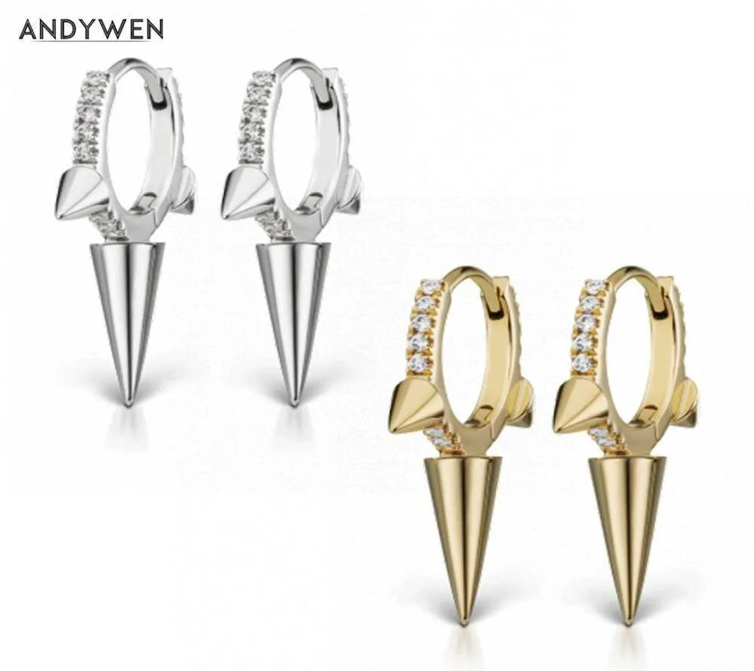 Andywen 925 Sterling Silver 8mm Triple Long Spike Spicker Crystal Cz Zircon Hoops Clis حلقات حلق للنساء 2106089835083