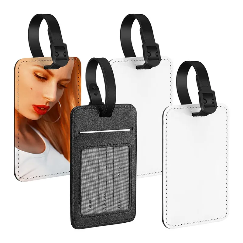 Sublimatie Bagage -labels PU LEDER NAAM SUICE TAG BLANKS DIY Warmteoverdracht Tags Business id Card Holder voor reiskoffer Sporttassen Holder Cover