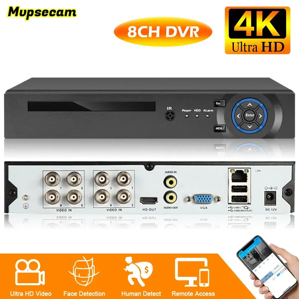 レンズ4K 8MPセキュリティCCTV DVRスマートホームフェイス検出8CH AHD/DVR/XVI 6IN1 8MN H.265+ハイブリッドビデオレコーダーAHD TVI CVIカメラ