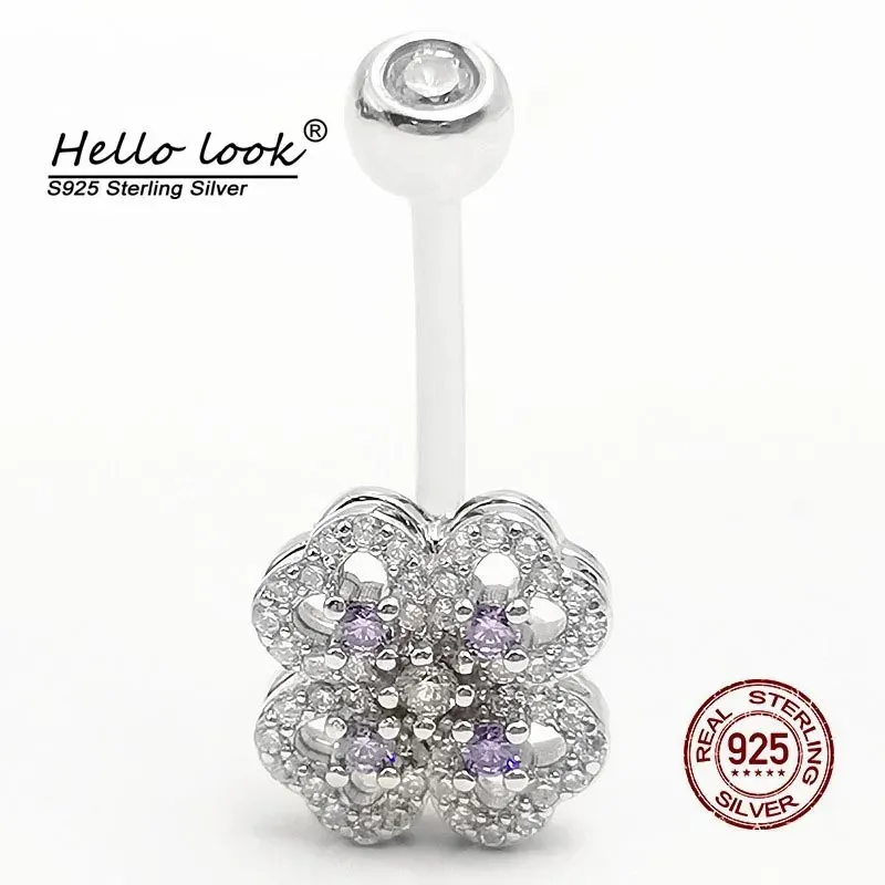 Jóias hellolook zircon giration belly botão piercing 925 Sterling Silver Belly Butrind Rings