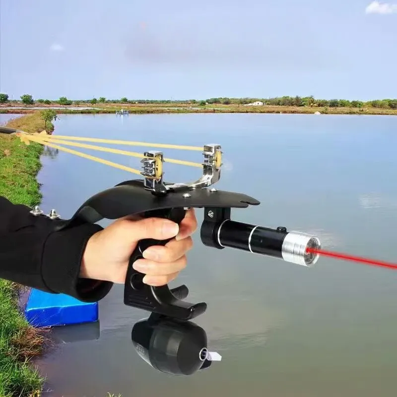 Acessórios poderosos Slingshot de caça ao ar livre Acessórios para peixes Catapulta com elástico com elos de borracha Reel Ferramenta de equipamentos de pesca profissional