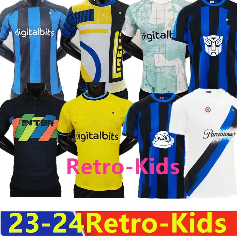 23-24 Inter Milanretro StyleJerseys Lautaro Thuram Barella Kid Kit Maillot de Football Shirt Child Third Special Inters Milans Fans Joueur Version 2023