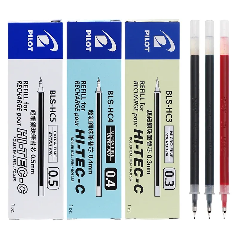 Pens 12 Pieces Pilot HITECC Gel Pen Refill Ink Cartridge Recharge BLSHC4 0.3 mm 0.4 mm 0.5 mm Pen Rods Japan