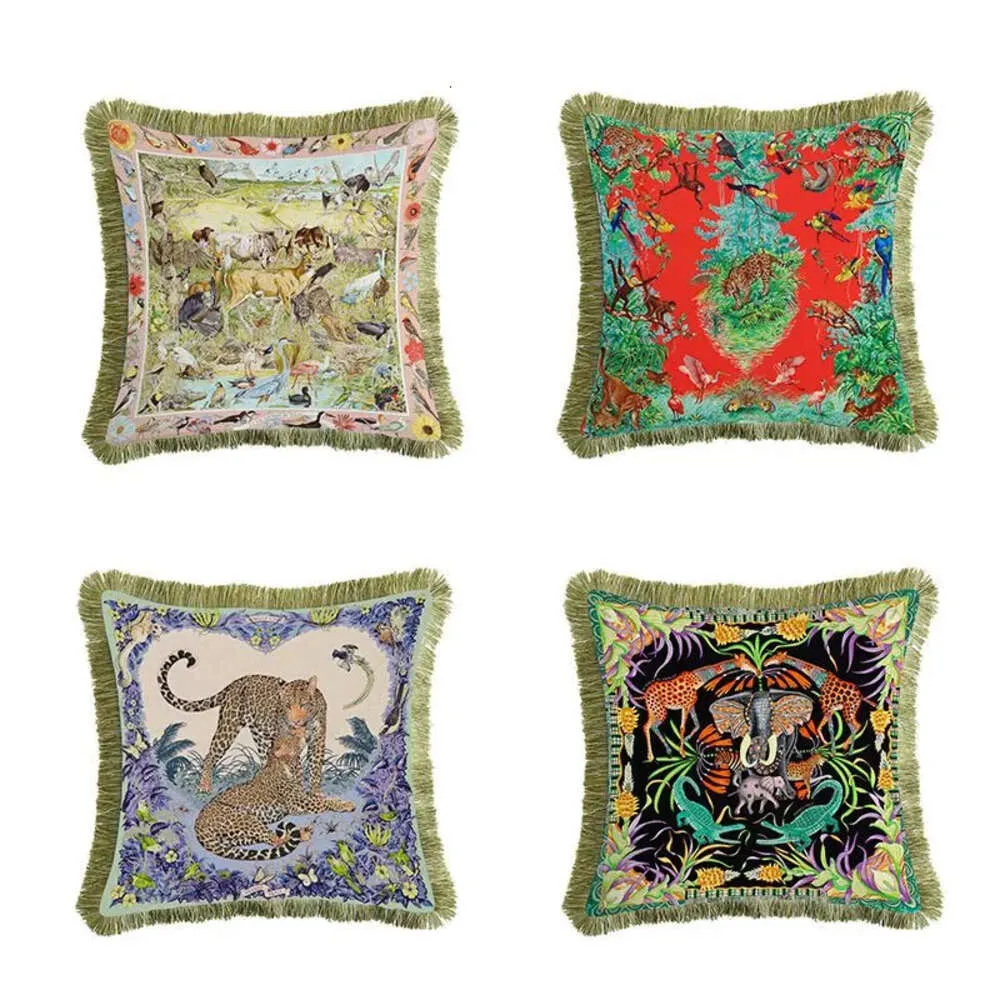 Covers Printed Deer Cushion Pillows Pattern Veet Pillowcase Lumbar Pillow Cover Tassel Edge Home Decoration