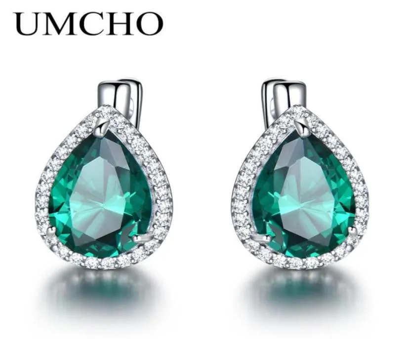 Umcho Green Emerald Gemstone Clip Earring 925 Sterling Silverörhängen för kvinnor Ny mode oval födelsesten fin designer örhänge5124640