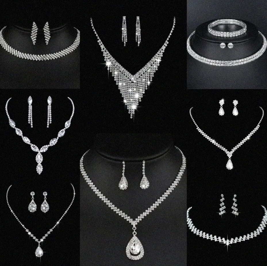 Valuable Lab Diamond Jewelry set Sterling Silver Wedding Necklace Earrings For Women Bridal Engagement Jewelry Gift 75r4#