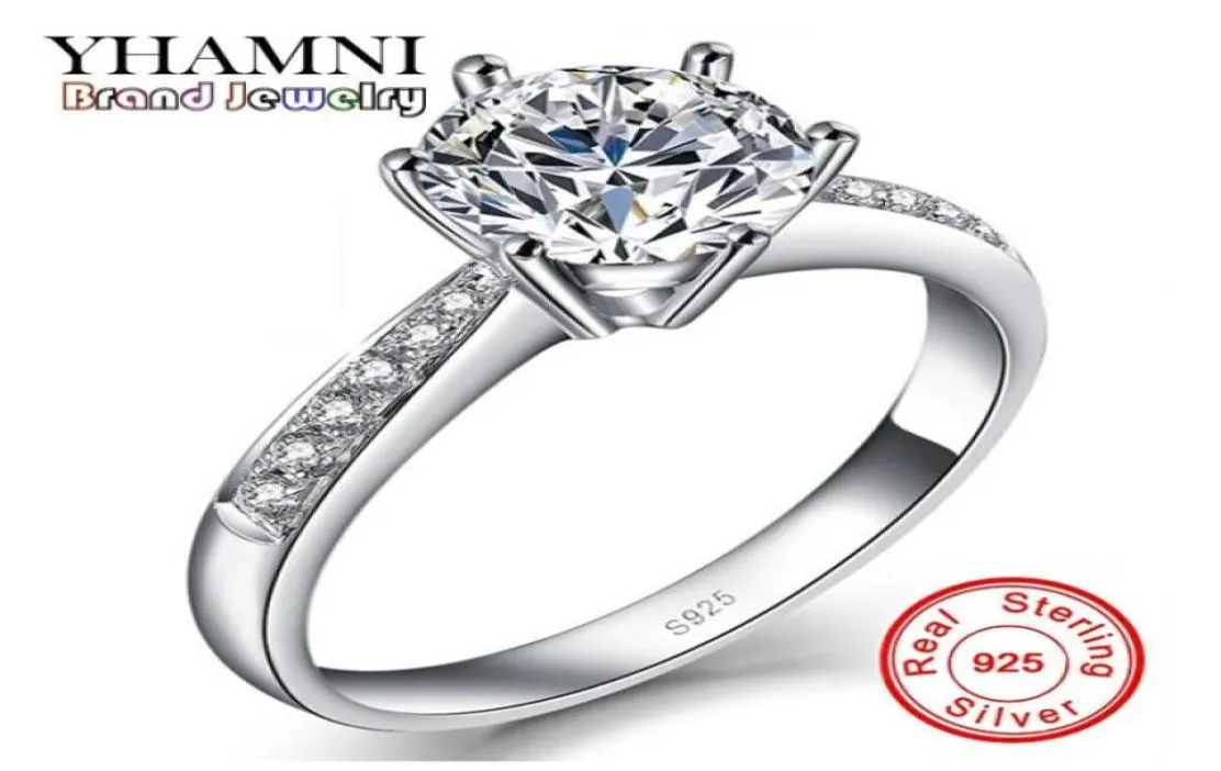 Yhamni Real 925 Srebrny pierścień z S925 Stamp 1 Carat Sona Cz Diamond Wedding Pierścienie dla kobiet YR1136523064917782