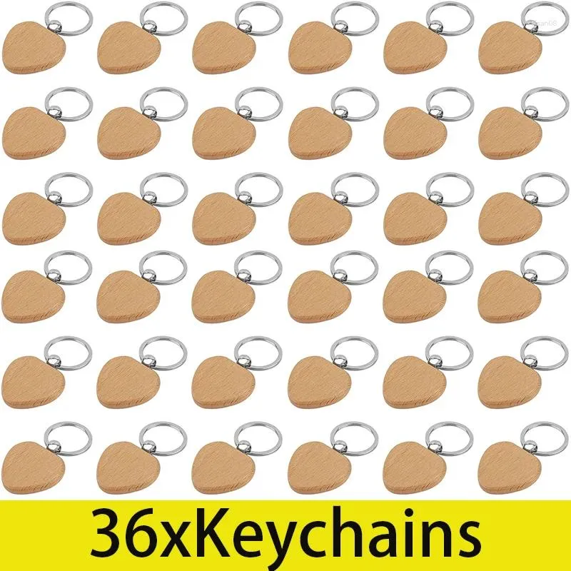 Keychains 36pcs DIY Madera en blanco Cadena de llave cuadrada Anillo de madera