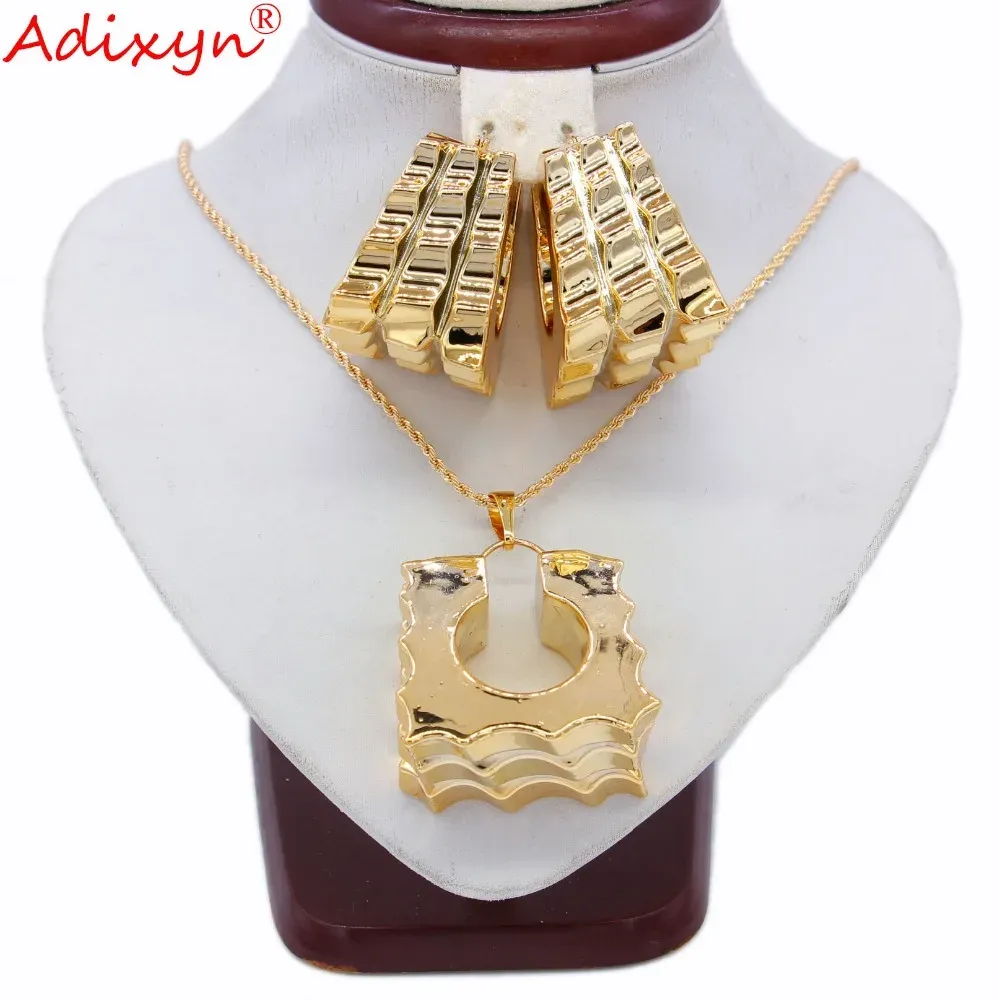 Colliers adixyn deux boucles d'oreilles carrées Desigh / pendentif / collier Rose Gold Color Bijoux pour femmes cadeaux N031915