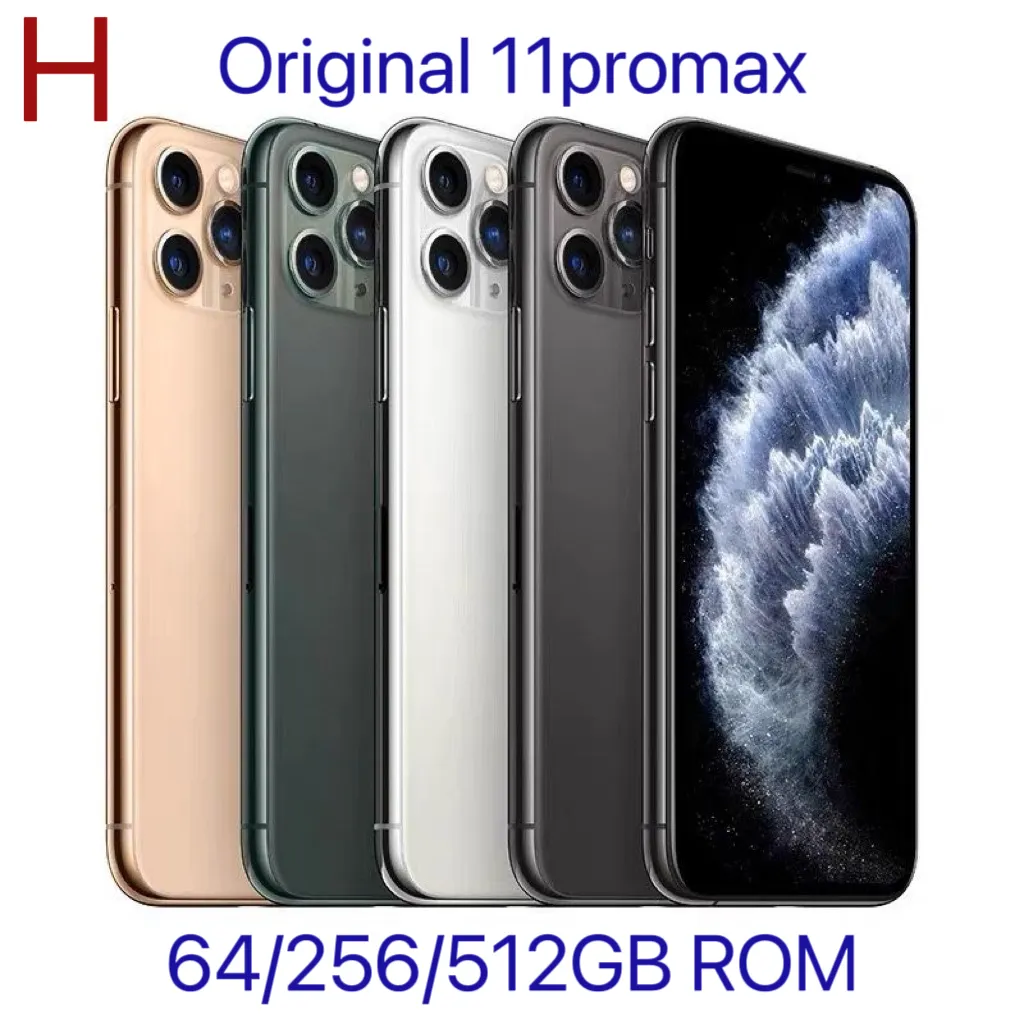 Original Unlocked äkta iPhone 11Promax 6.5-tums iOS A13 kommer med en OLED-skärm smartphone med 11Promax Boxed Seated 4G RAM 512GB ROM med 100% batteritid