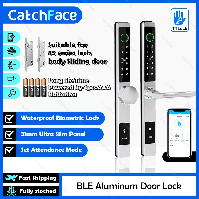制御防水TTLOCK屋外ゲート指紋BluetoothアプリRFIDコードキーレス電子スマートドアロックガラスアルミニウムスライド