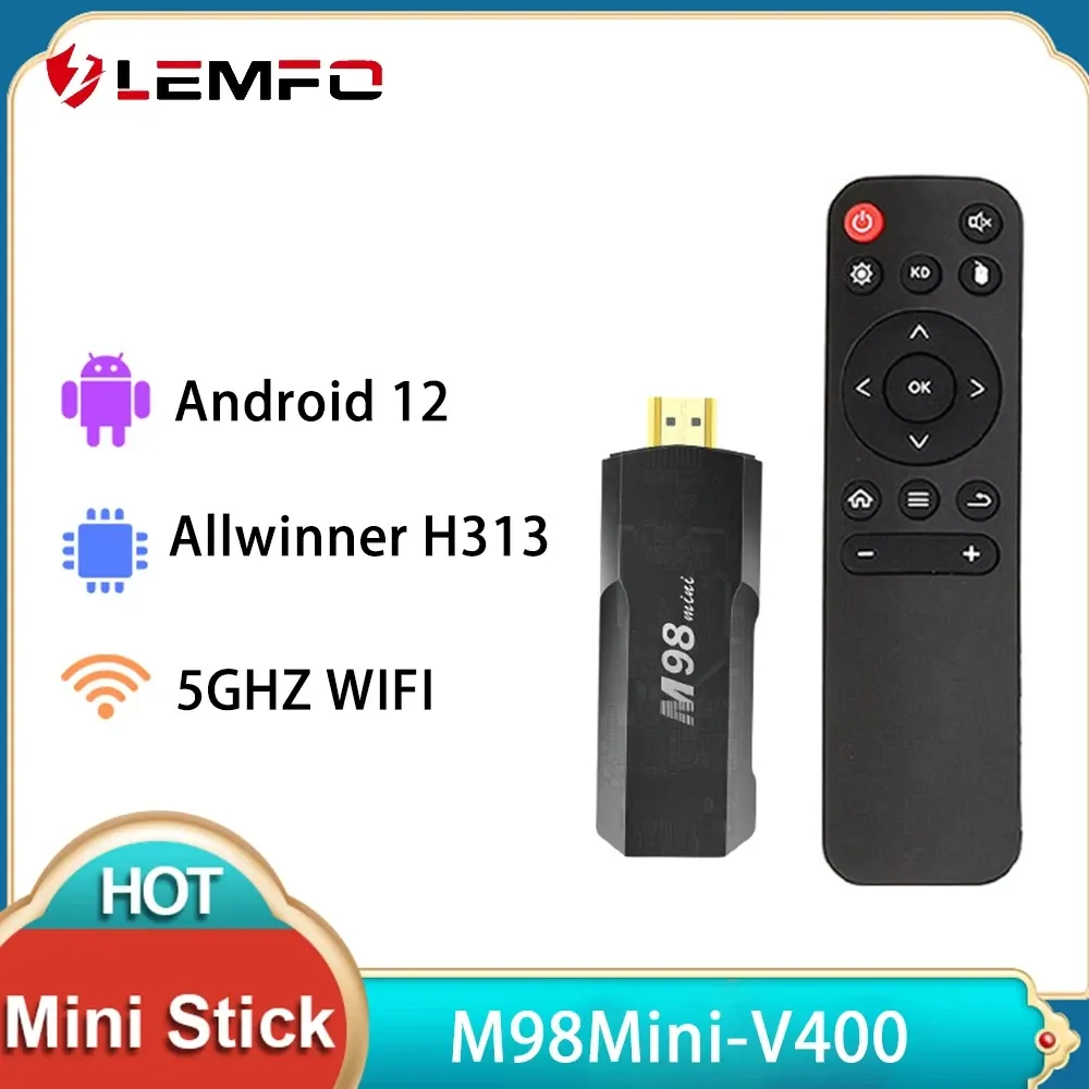 Stick Lemfo M98mini Smart TV Stick Android 12 AllWinner H313 4K Player Android 12.0 TV Box 2.4g 5g Dongo de TV Wi -Fi dual