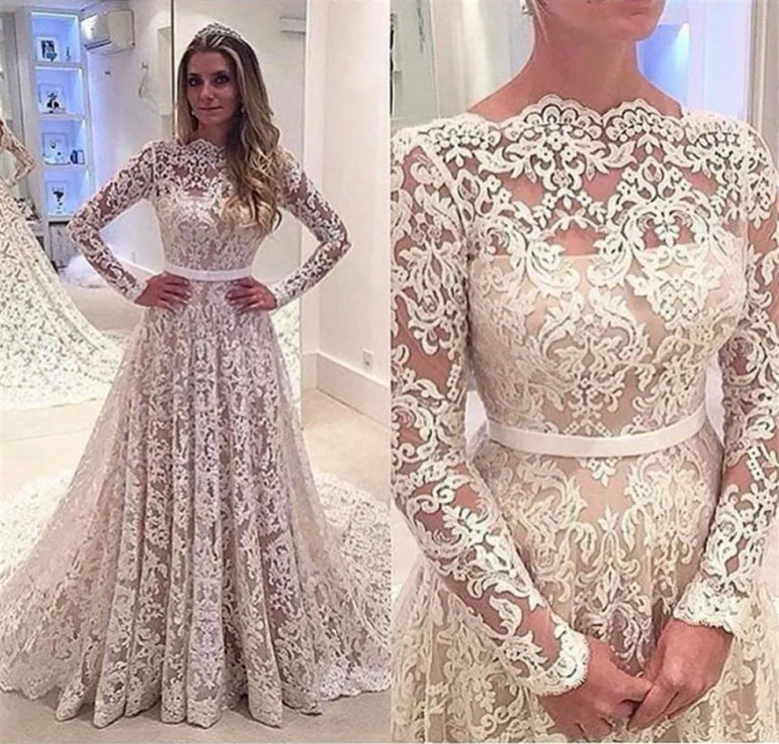 Hochzeitskleid Eine Linie Langarm Spitze Brautkleider 2019 Brautkleid Rückenless Court Zugrobe Mariage Vestido de Noiva1833795