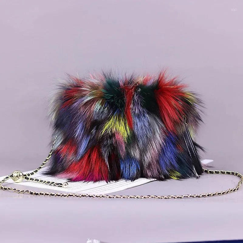 Evening Bags Fur Bag Autumn And Winter Real Fluffy Messenger For Female Luxury Handbag Warm Plush