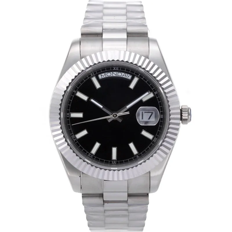 2836 Montres Luxury Automatic Watch 2836 Mouvement Stick Marqueurs avec cadran noir Mens Automatique mécanique Men de luxe Men de luxe Watch 41 mm Date de jour
