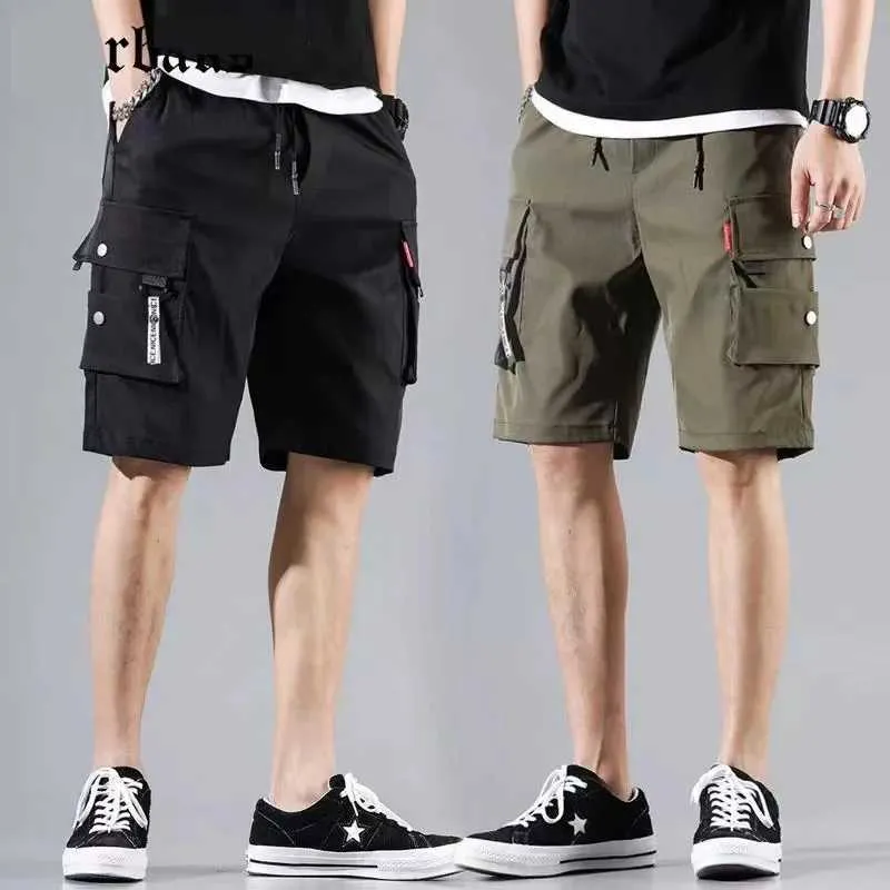 Calça masculina calça de trabalho shorts masculinos múltiplos bolsos médios de verão fino calças soltas soltas y240422